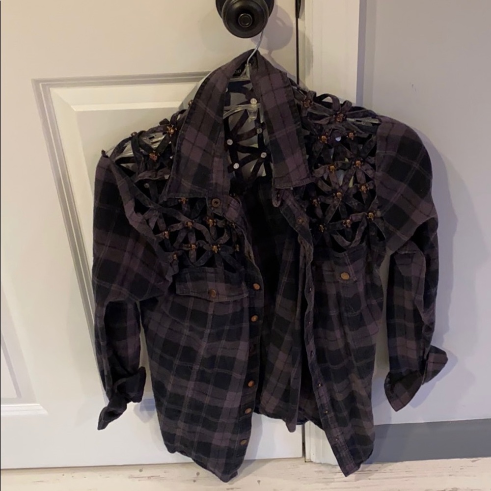 LF Charcoal Grey & Black Plaid Shirt